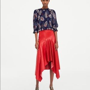 NWT$169 Zara Red Asymmetric Sheep Leather Skirt